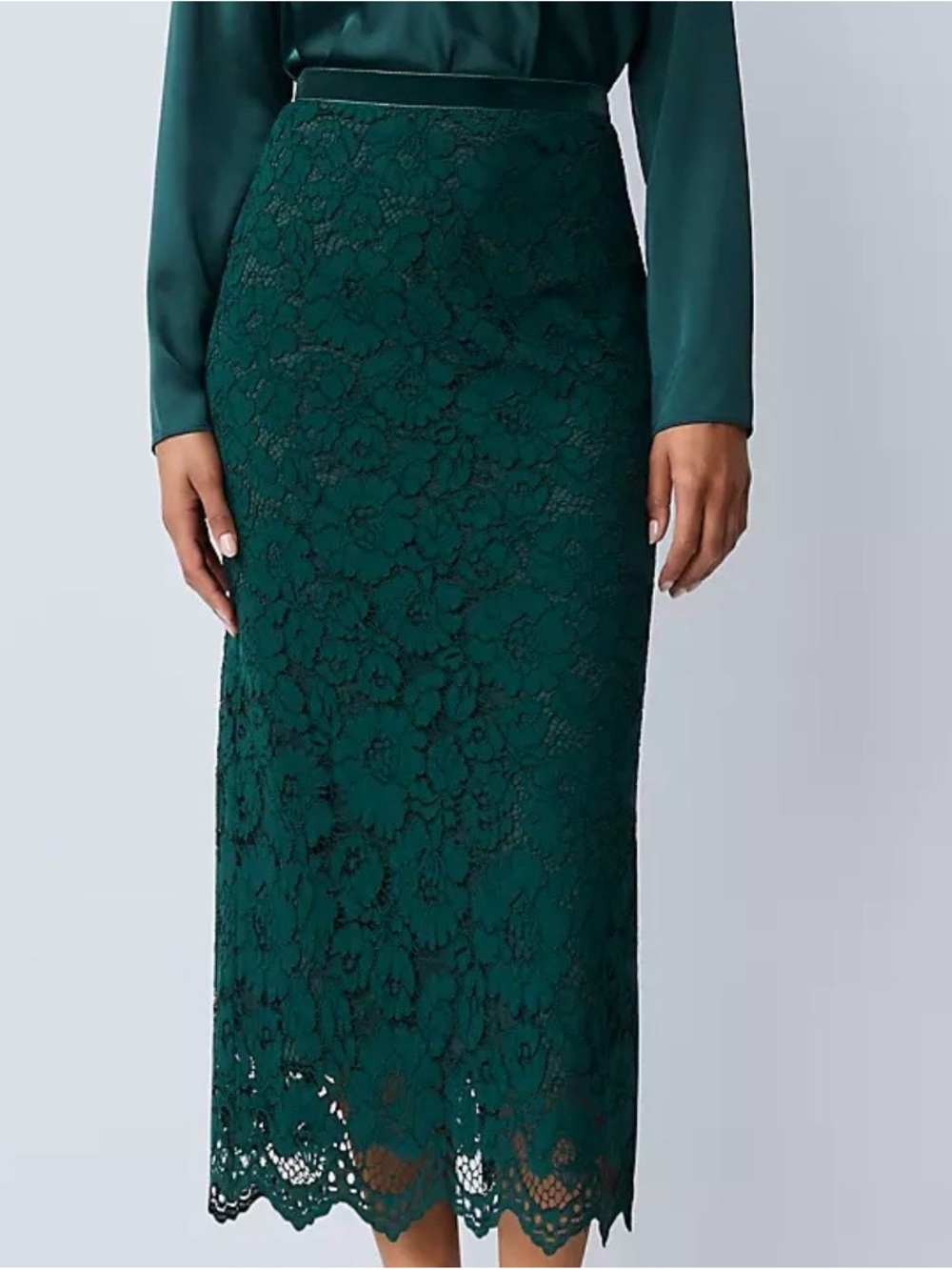 Ann Taylor Emerald Lace Midi Pencil Skirt